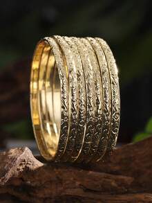 Bộ 7 chiếc vòng tay họa tiết cây nho phong cách Hawaii rộng 3mm, dây chuyền đồng mạ vàng 14K, thiết kế liền mạch, thích hợp đeo hàng ngày và đi nghỉ, quà tặng ngày lễ tình nhân, dùng được cho mọi mùa - Vàng - Xem 1