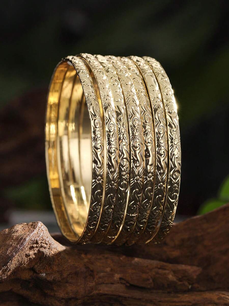 Bộ 7 chiếc vòng tay họa tiết cây nho phong cách Hawaii rộng 3mm, dây chuyền đồng mạ vàng 14K, thiết kế liền mạch, thích hợp đeo hàng ngày và đi nghỉ, quà tặng ngày lễ tình nhân, dùng được cho mọi mùa - Vàng - Xem 1