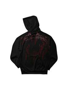 Felpa con cappuccio da uomo con stampa scura e coulisse, stile streetwear, facile da abbinare, autunnale