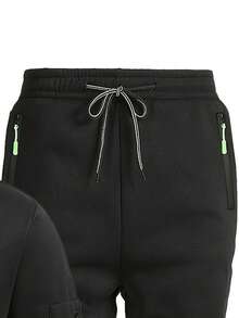 男友风两件套男士春秋季防风慢跑健身户外训练徒步运动长袖半拉链连帽衫和裤子套装 - 黑色 - 查看 5