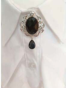 1pc Versatile European And American Style Brooch Pin - Golden Alloy Flower Design With Simulated Gemstone Chain Tassel, Can Be Used As A Brooch Or As A Tie Pin For Neckline Decoration,School - Multicolor - View 30