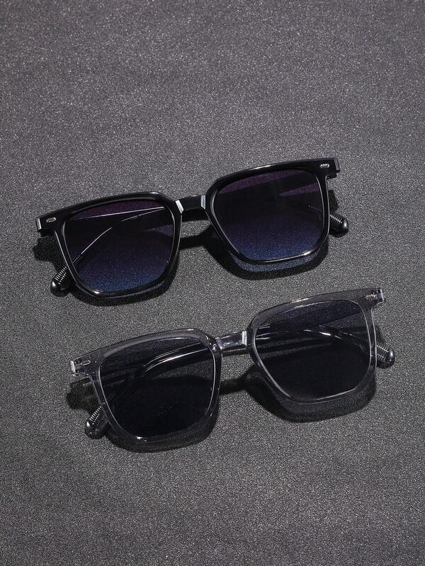 2pcs Plastic Dual-Color Geometric Full Frame Decorative Fashion Glasses, Glasses Suitable For Gifts, Driving, Daily Life, Camping, Street Photography, Carnival, Weekend Leisure, Family Outings And Other Outdoor Activities