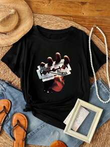 180g Pure Cotton Judas Priest British Steel T-Shirt Comfortable Top For Everyday Wear Stretched For Women Graphic Soft Summer Designer Clothes Homme Breathable Print Round Neck Short Sleeve Stylish Versatile Slightly Streetwear Unisex Casual Fashion