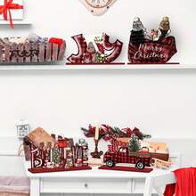 6pcs Christmas Winter Decor Plaid Red & Black Farmhouse Wooden Signs Country Office Desk Indoor Decoration