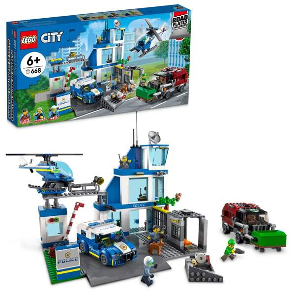 LEGO City Station With Van, Garbage Truck & Helicopter Toy 60316, Gifts For 6 Plus Year Old Kids, Boys & Girls With 5 Minifigures And Dog Toy
