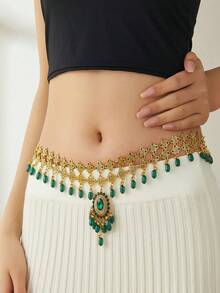 1pc Fashionable & Elegant Colorful Beaded Zinc Alloy Waist Chain, Suitable For Party, Beach Holiday, South Asian Style
