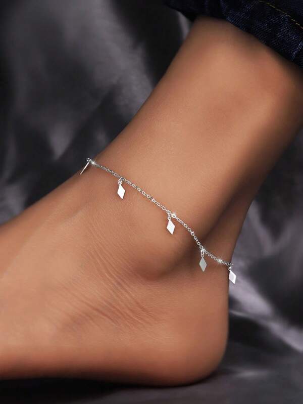 1pc Fashionable Personality S925 Sterling Silver Geometric Design Silver Anklet, Highlight Individual Charm, Quality Jewelry, Suitable For Women's Daily, Party And Date Outfits