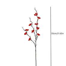 4/12pcs Artificial Red Plum Blossom Flowers, Fake Winter Jasmine Long Stem Plastic Flowers For Home, Hotel, Office, Wedding, Party, Garden Decor - Red - View 6