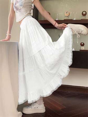 Women's Lace Patchwork A-Line Skirt, Sweet Style For Spring/Summer