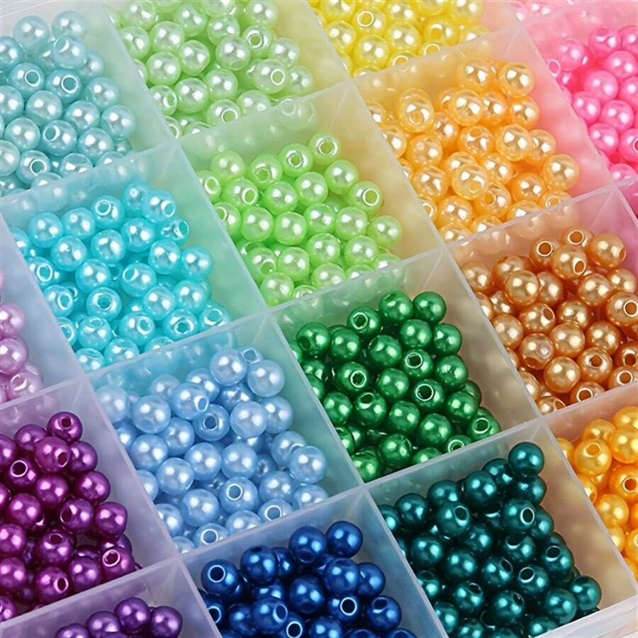 100Pcs 8mm 200Pcs 6mm Acrylic Colored Imitation Pearl Round Loose Beads DIY Bracelet Necklace Accessories Handmade Beaded Material - Nhiều màu - Xem 1