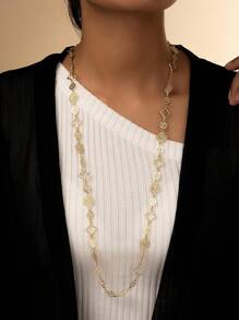 1pc Elegant Casual Hollow Flower Decor Multilayer Long Necklace, Suitable For Women's Daily, Party, Event Wear