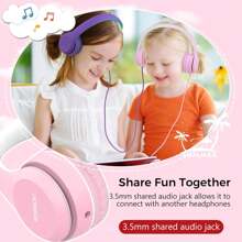 RORSOU K5 Kids Headphones With Microphone Shchool, Volume Limiter 85/94dB, Foldable Stereo-3.5mm Jack Wired Cord On-Ear Headphones Children/Boys/Girls//Tablet/MP3/4 (Pink)