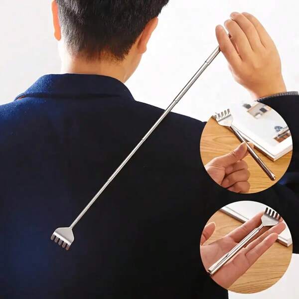 3/2/1 pieza Juego de rascadores de espalda de acero inoxidable con retráctil - Masajeador manual resistente y ajustable con diseño conveniente - Excelente para uso asistencial y personal de personas mayores.
