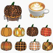 8pcs/Set DIY Diamond Painting, Fully Studded Rhinestone Coasters For Living Room, Bedroom, Teacup Decor, Pumpkin Shaped, Suitable As Gifts, 70 Sets/560pcs