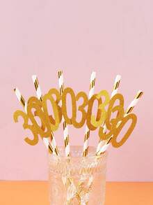 10 chiếc/gói Ống hút giấy dùng một lần, Ống hút trang trí bàn tiệc sinh nhật, Ống hút dùng một lần trang trí phòng sinh nhật, Trang trí nhà bếp cho tiệc tùng, sinh nhật lần thứ 30/40/50, Quà tặng sinh nhật. - Vàng - Xem 10