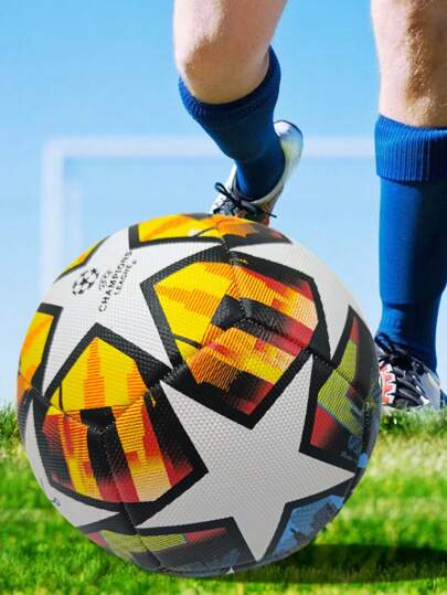 1pc Adult & Youth Standard Size 5 Hand-Stitched PU Soccer Ball, Suitable For Outdoor, Indoor, Beach, Grass, Cement Surfaces, Orange, White, Multi-Color