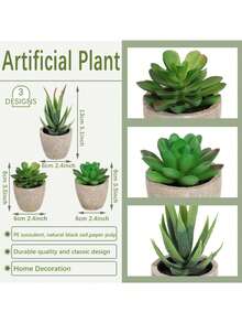 3 件人造多肉植物带花盆，人造植物，桌面装饰，绿色装饰，工厂定制，多年生装饰，四季装饰，学校宿舍办公室装饰，户外派对活动节日生日派对装饰，家居酒店餐厅客厅卧室婚宴厨房花园装饰，春夏装饰 - 綠色 - 查看 3