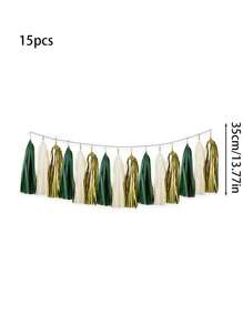 15pcs Shiny Tassel Flower Wreath Garland Paper Tassel Banner, Desktop Decor, Suitable For Wedding, Birthday, Bridal Party Decoration, DIY Kit