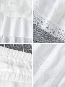 Women's Lace Patchwork A-Line Skirt, Sweet Style For Spring/Summer - White - View 9