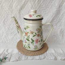 1 pièce Cafetière en émail vintage 1,2 L, bouilloire à verser à la main, théière de maison, pot d'eau froide, pot à huile, théière et cafetière de restaurant rétro en émail, décoration en émail, cafetière à verser à la main en émail épais, bouilloire en émail, pot à huile de cuisine