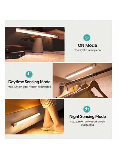 LED Strip Motion Sensor Light, Modes Adjustable, USB Rechargeable, Magnetic Stick On Bedside Lamp, Wardrobe Cabinet, Indoor Lighting Night Verlichting Function view 6