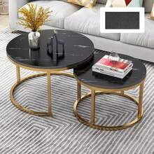 Nesting Coffee Tables Set Of 2 Round Stacking Sofa Side Tables For Living Room - Black - View 3