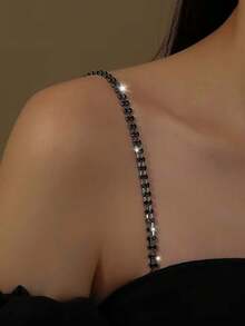 1pc Women's Sparkly Rhinestone Strap Elegant Copper Body Chain, Sexy Invisible Bra Strap Lingerie Accessory, For Rave - Silver - View 18