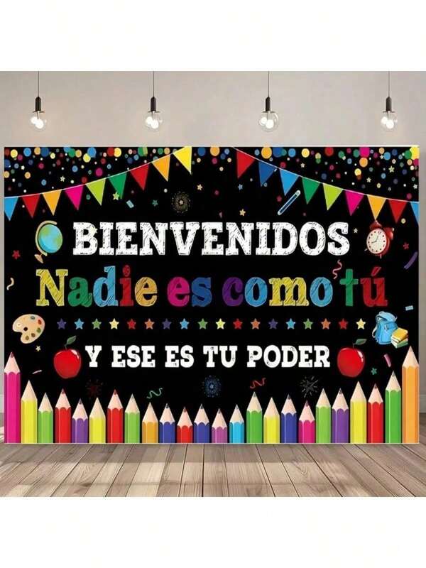 1 Pieza Bienvenido de vuelta a la escuela Pancarta decorativa negra, póster inspiracional en español Pancarta inspiracional Fondo para el tablón de anuncios de la escuela Decoración de pared