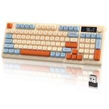 ATTACK SHARK X FREEWOLF M96 无线游戏键盘，旋钮控制蓝牙/2.4G 无线机械手感键盘，RGB LED 背光带显示屏，PBT 键帽，3000mAh，美式布局，适用于 Win/PC - 彩色 - 查看 15