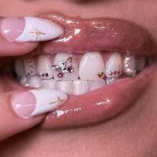 56 件蝴蝶和水钻彩色牙齿首饰套装，可爱的 Y2K 超闪亮牙齿配饰，适合日常、派对、节日、男女通用（不含胶水） - 56PC粉紅蝴蝶 - 查看 8