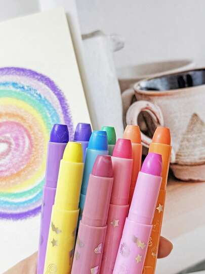 10pcs Glliter Colors/ Pastel Colors Art Supply Twistable Crayons- Silky, Washable Gel - Twist Up Easy Glide - Blendable Gel Crayon For Kids Coloring Books, Art Crafts, Back To School Supplies