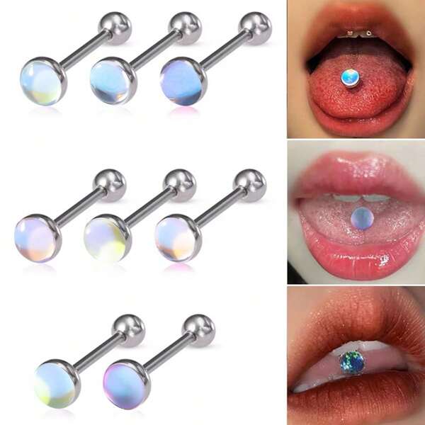 1pc Stainless Steel Matte Personalized Barbell Laser Membrane Colorful Tongue Ring Piercing Jewelry