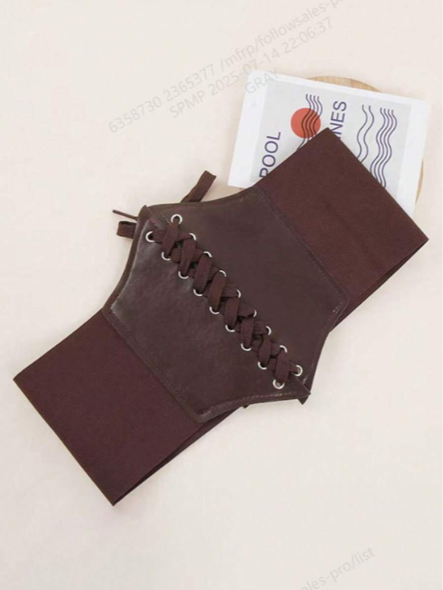 1pc Women's Multi-Color Lace-Up Corset Belt, Sporty, Cute, Minimalist, Versatile, Solid Color Waist Cincher, For Clothing Decoration, Halloween Waist Accessory, Suitable For Pairing With Jeans, Western, Country Style Outfits, Retro Black Belt - A - View 1