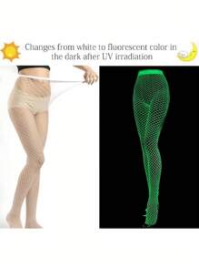 Glow-In-The-Dark Party Fishnet Tights, Sexy White Sheer Stockings That Can Be Worn During The Day. Luminous Glow Leggings For Nightclubs And Bars, Sexy And Tight-Fitting (Suitable For Slim Women, Glows Under Strong Light Or Sunlight)