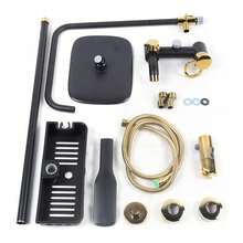 Exposed Shower Faucet System With Rain Shower Head, Black & Gold 3-Function Fixture Set For Luxurious Bathroom - Black and Gold - View 9