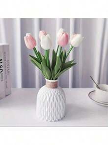 Jarrón de plástico sencillo y práctico, ideal para exhibir flores artificiales, ideal para decoración del hogar y organizador de escritorio, ideal para flores secas o artificiales, ideal para decorar escritorios o estanterías.