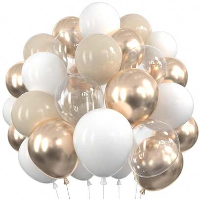 10-Inch White And Transparent Champagne Gold Balloon Set, 70pcs White, Clear And Metallic Champagne Gold Latex Balloons For Bohemian Style Birthday, Gender Reveal, Bachelorette, Mother's Day, Graduation, Engagement, Wedding Party Decorations