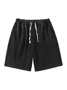 Blueplus Solid Color Casual Shorts With Drawstring Waist And Comfortable Fit For Both Sports And Leisure Wear - màu đen - Xem 2