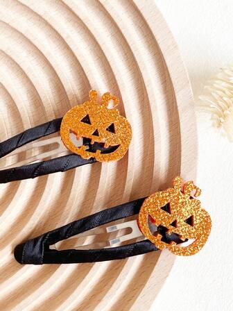 2 Stück Frauen Halloween Glitzer Kürbis & Schwarze Stoff BB Clips, Lässige Party Süße Haaraccessoires, Y2K Outfit, Krallenklemmen, Haarkrallen, Haarspangen, Haarbarrettes