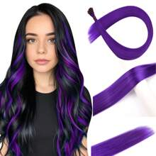 彩虹合成彩色 I-Tip 羽毛隐形接发 50 股头发，50 个接发环，1 个钩针/包合成染发剂彩虹假发彩色 Kanekalon I-Tip 角蛋白融合接发发束，适合女性和儿童 - 礼物、角色扮演、派对、万圣节和圣诞节亮点