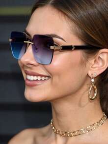 新款现代复古经典大框矩形时尚眼镜女士简约百搭高端朋克节日派对街拍走秀时尚眼镜女士适合日常休闲穿着配套眼镜方形墨镜 - 彩色 - 查看 5