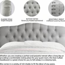 Linen Upholstered Headboard-Modern-Adjustable Height-Button Tufting, Gray - Grey - View 4