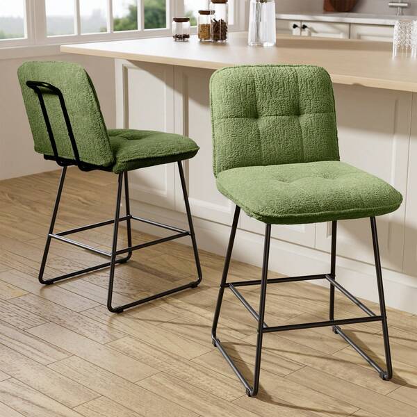 26" Bar Stools Set Of 2, Upholstered Velvet Counter Height Barstools With Back And Metal Legs, Modern Island Chairs For Kitchen Island