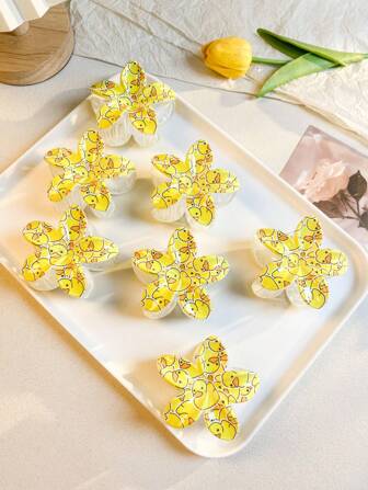 3pcs Cute Yellow Duckling Hair Clips, Elegant Hollow Claw Clips, Flower Hair Clips For Women Hair Accessories Autumn Accessories