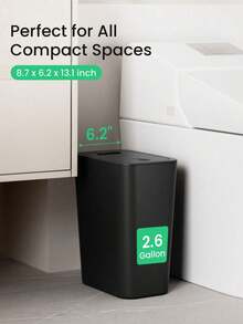 1 PC Bathroom Trash Can With Lid, 2.6 Gallon Small Black Trash Can, Garbage Bin With Snap Top Lid, Dog Proof, Plastic Waste Basket For Bedroom, Toilet And