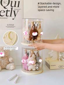 1 个毛绒 360° 旋转收纳盒，适用于拉布布，亚克力防尘收集柜，娃娃吊坠圆柱形旋转展示架，非常适合怪物毛绒玩具（不包括），毛绒玩具旋转展示盒玩具收纳整理器玩具展示盒 - 彩色 - 查看 2