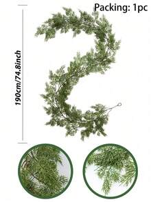 1 Peça, 148 Ramos de Pinheiro e Cipreste, Rattan Artificial de Natal 75in/190cm Agulhas de Pinheiro Artificial Realista Decoração de Rattan de Pinheiro e Cipreste, Adequado para Decoração de Escada Interna, Centro de Mesa, Decoração Doméstica de Natal, Decoração de Inverno, Decoração de Festa de Feriado