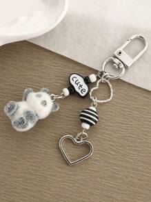 1 件男女通用植绒熊猫钥匙扣带心形吊坠可爱卡通配件适用于包背包装饰钥匙扣适用于包包汽车配件女士 - 彩色 - 查看 1