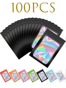 100 个透明窗口珠宝袋，渐变色珠宝密封袋，可重复使用，防尘防氧化，适用于戒指、耳环、项链、吊坠等珠宝、珠宝配饰整理、家居必需品、节日礼物。 - 彩色 - 查看 2