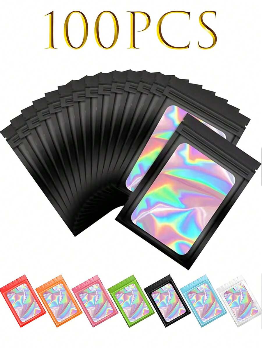 100 个透明窗口珠宝袋，渐变色珠宝密封袋，可重复使用，防尘防氧化，适用于戒指、耳环、项链、吊坠等珠宝、珠宝配饰整理、家居必需品、节日礼物。